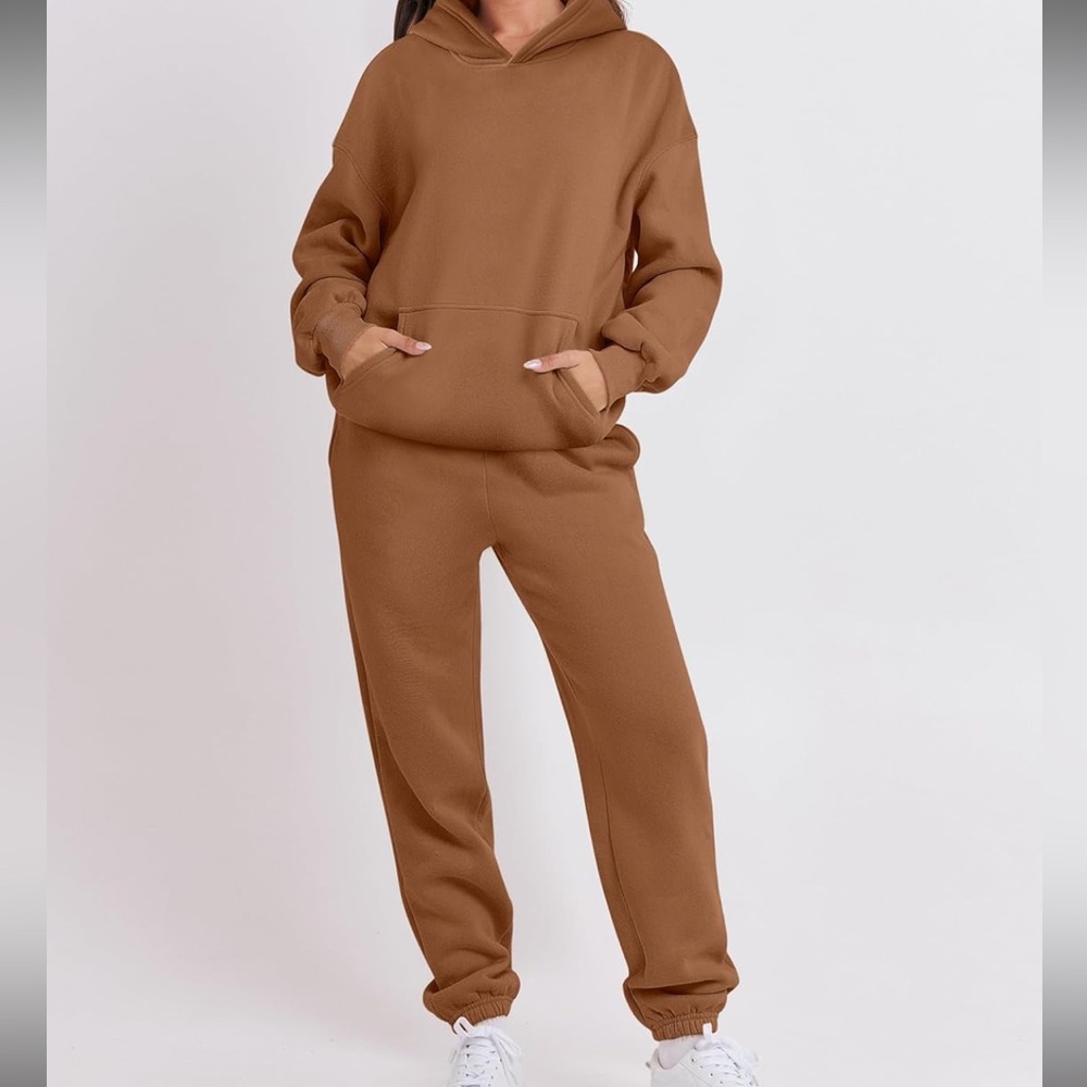 Anrabess Brown Hoodie and Sweatpants Set